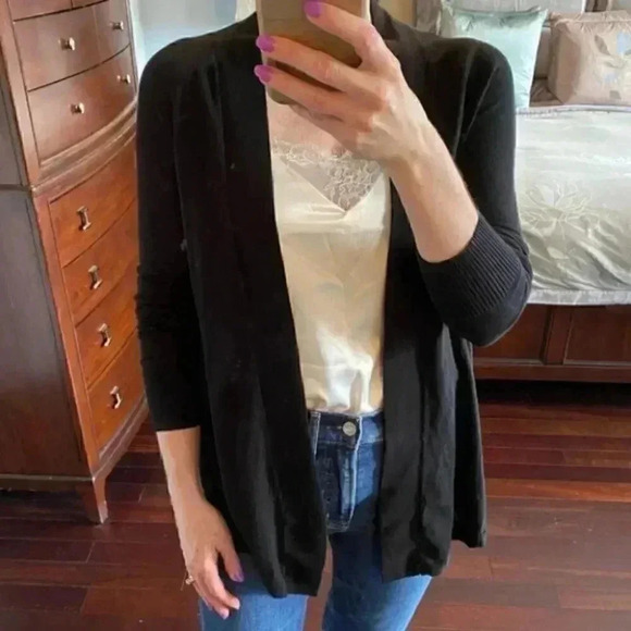 Express Cardigan Open Front Lightweight Draped Cotton Sweater Black Size Small - Picture 4 of 15